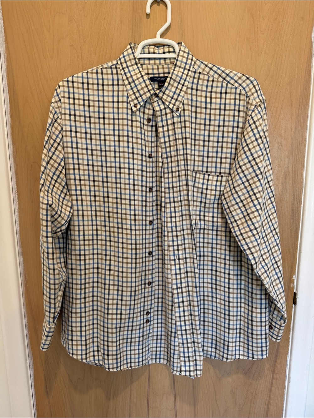 Burberry London Plaid Button-Down in Cream, Blue & Brown